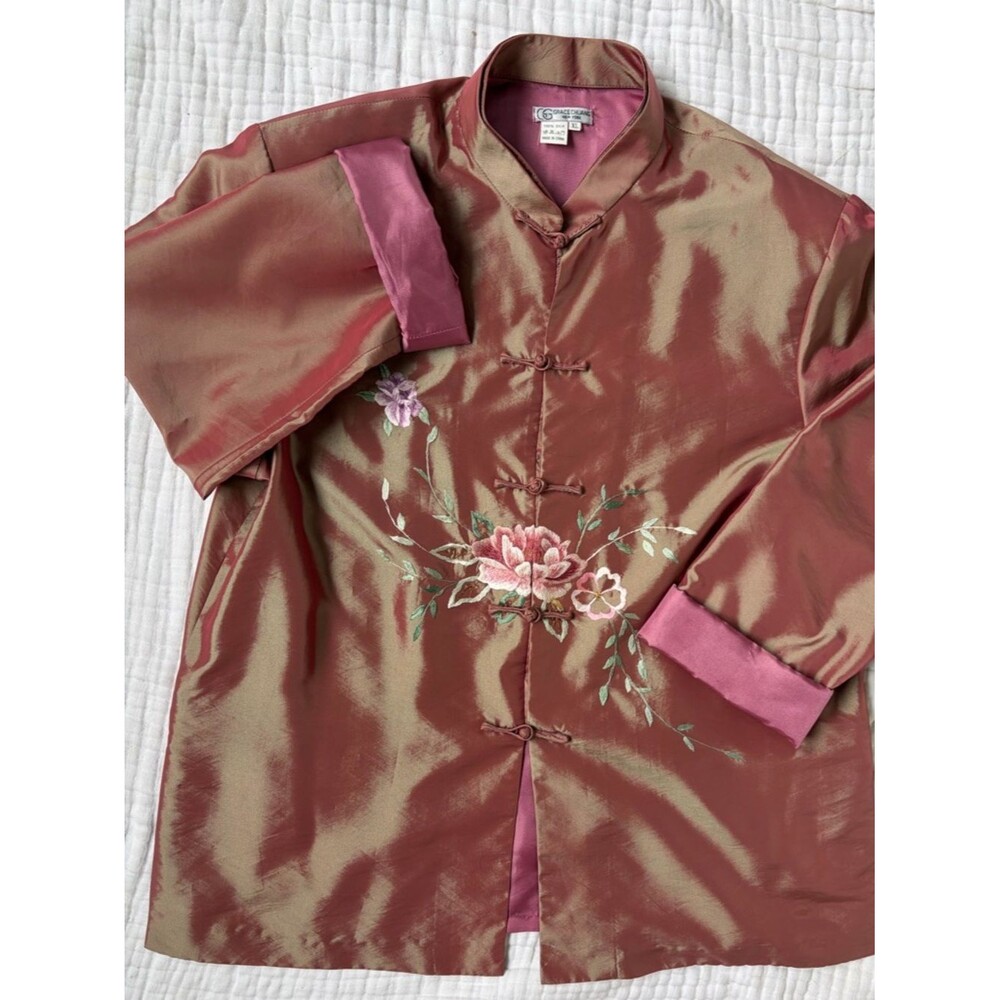 Grace Chuang Silk Embroidered Jacket Mandarin Collar XL Floral